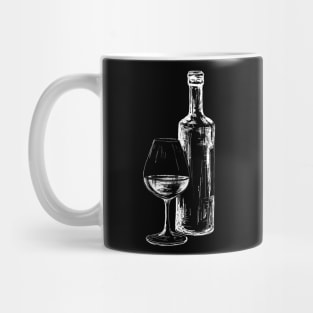 Sketch of a bottle of wine with a glass Mug